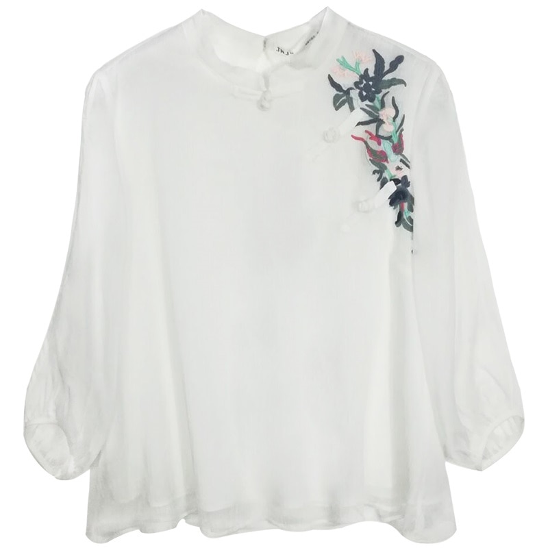 Ropa de estilo chino para mujer, traje Tang con bordado de flores, camisas tradicionales Qipao Cheongsam, blusa para mujer