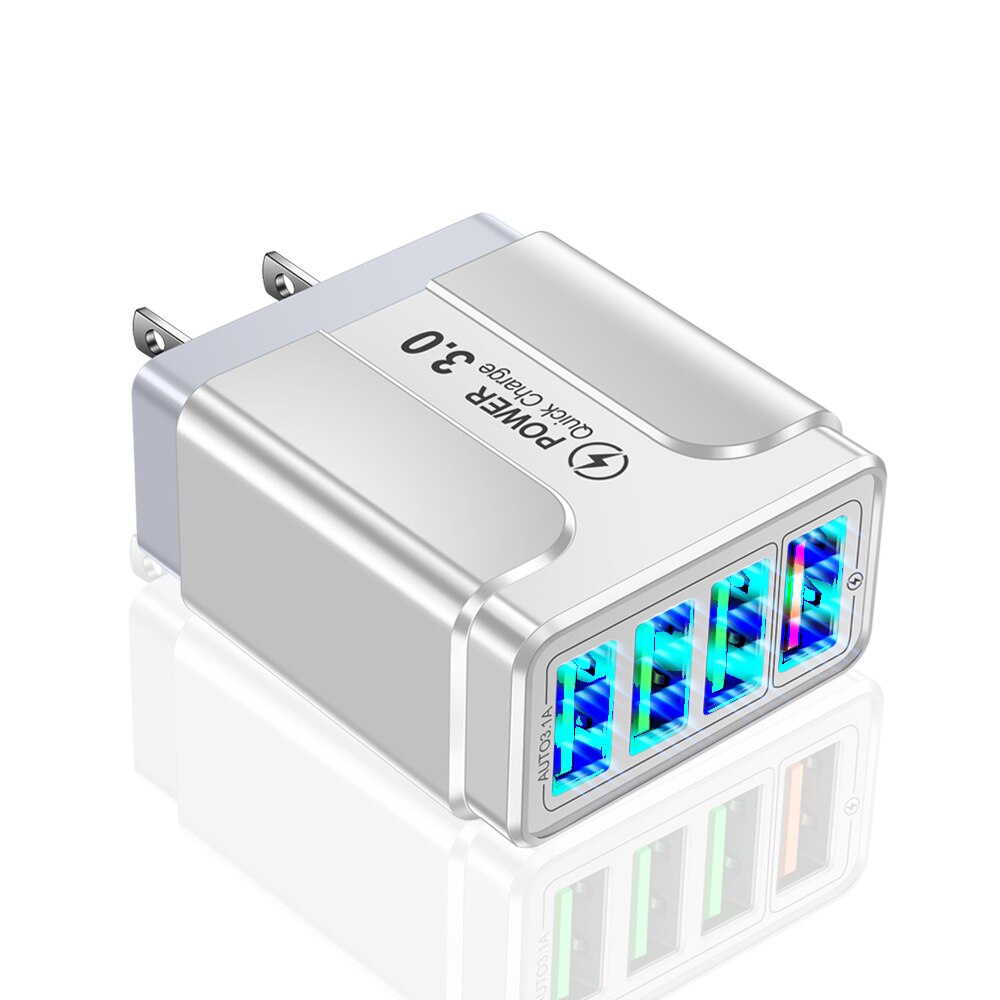 4 Usb Lader Зарядка Для Телефона Opladers Voor Iphone 12 Xiaomi Redmi Note 10 Fast Charger Voor Iphone Opladers Charger adapter: White US