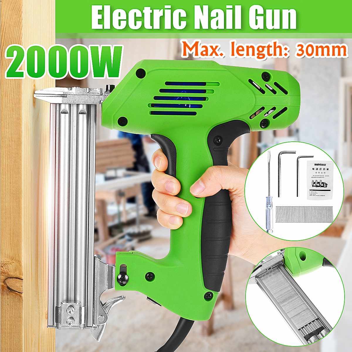 2000W Electric Nail Gun 220V-240V Nailer Woodworking Electric Tacker Furniture Staple Gun Power Tools