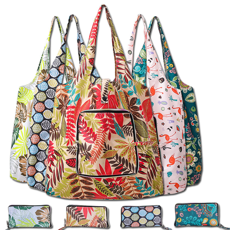 Sacs de courses portables à la , diverses impressions et grande capacité, en Nylon pratique, facile à plier, paquet essentiel de voyage