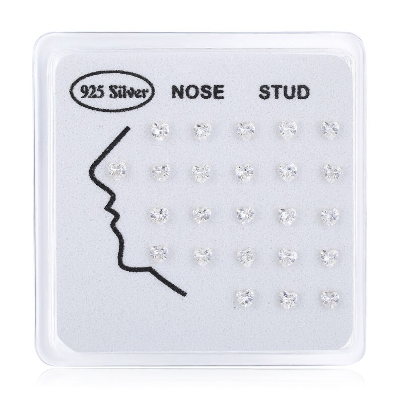 Hellolook 24Stck zierlich 925 Sterling Silber Liebe Herz Klar Cz Zirkon Nase Ringe &Ampere; Nieten Für Frauen Minimalistischen Süße körper Schmuck: Weiß cz
