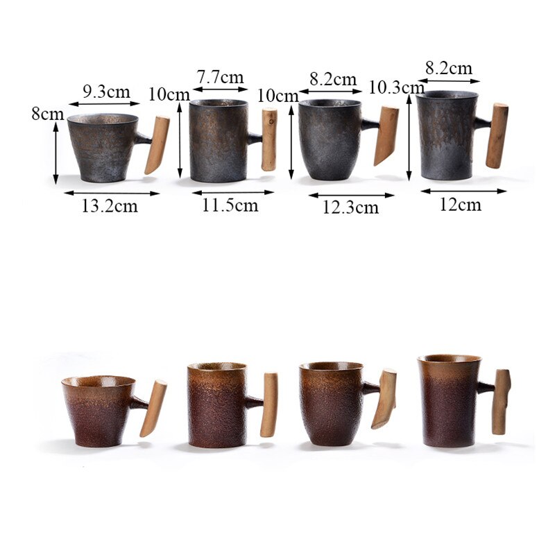 Taza de cerámica vintage de estilo japonés, vaso de café con esmalte de óxido para té, leche y cerveza con acabado de madera, recipiente de agua con asa, artículos para beber en el hogar y la oficina