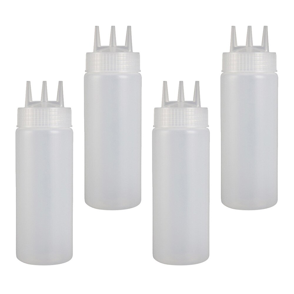 4pcs Jam Squeeze Bottles 3-hole Tomato Sauce Dispensers Kitchen Gadget for Salad Dressing Mustard (White, 12oz, 360ml): White