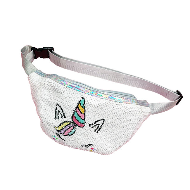 Unicorn Sequins Girls Belt Waist Pack Fanny Girls Belt Mermaid Sport Bag Cartoon For Women Chest Waist Bag Pack Pouch: white unicorn