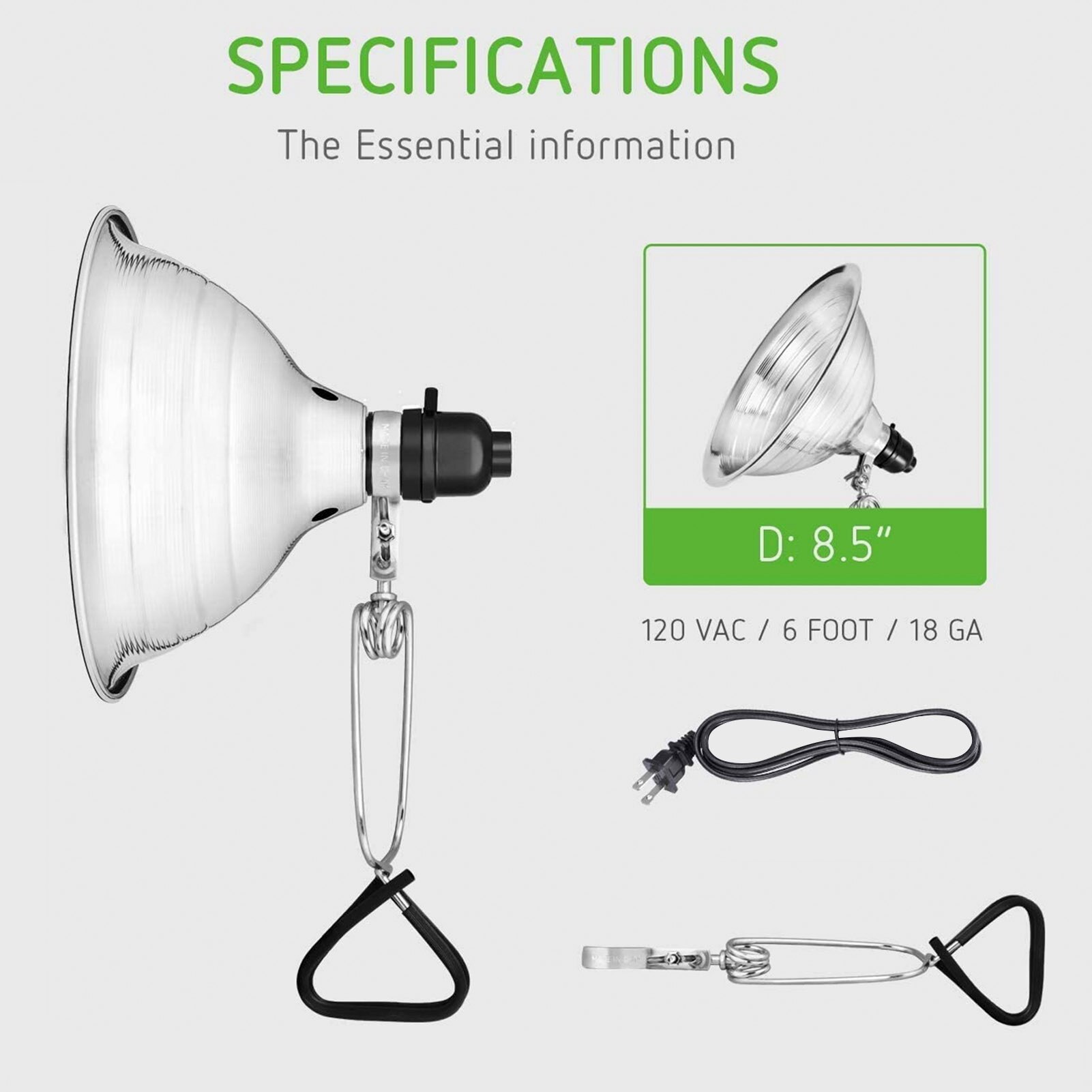 Lampe à pince avec réflecteur en aluminium de 8.5 pouces, lampe de croissance pour Garage, récipient en verre Pet, lampes chauffantes pour photographie, travail,