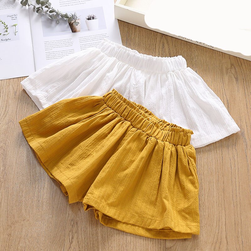 Pantaloncini per neonate per bambini pantaloni estivi abbigliamento pantaloni per bambini bambini lino solido traspirante bianco giallo 90 ~ 140