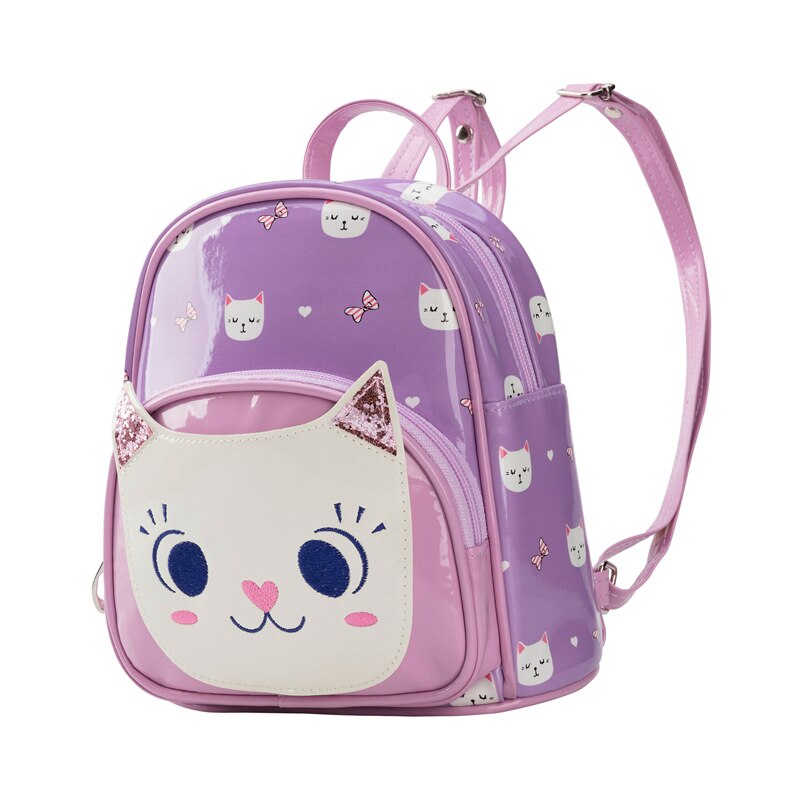 Heopono-petit sac à dos marqué en cuir PU pour enfants, garçons et filles, sac à dos pour enfants, motif chat mignon de dessin animé, pour garçons et filles