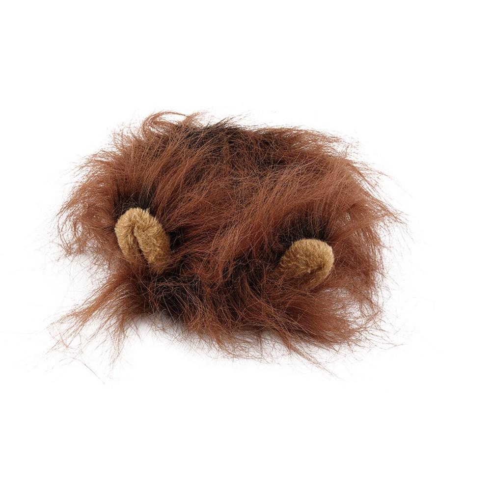 Pet Cat Dog Emulation Lion Hair Mane Ears Head Cap Autumn Winter Dress Up Costume Muffler Scarf: Dark brown