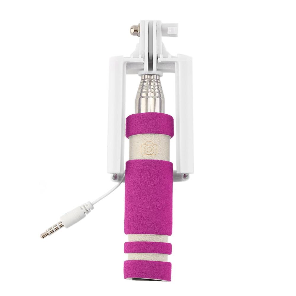 5 colores Mini extensible Selfie Stick con cable remoto obturador monopié para todas las marcas teléfono móvil