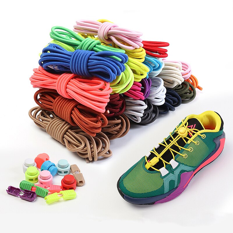 Cordones elásticos redondos de primavera, cierre de plástico de rápido uso en 1 segundo, sin cordones, adecuados para todos los cordones para perezosos, 1 par