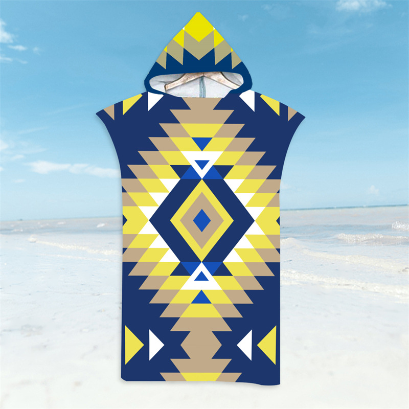 Albornoz de estilo étnico, toalla de playa con rayas onduladas, toallas de baño de secado rápido, capa ligera con capucha, natación, Surf, Poncho para hombres y mujeres adultas: Verde
