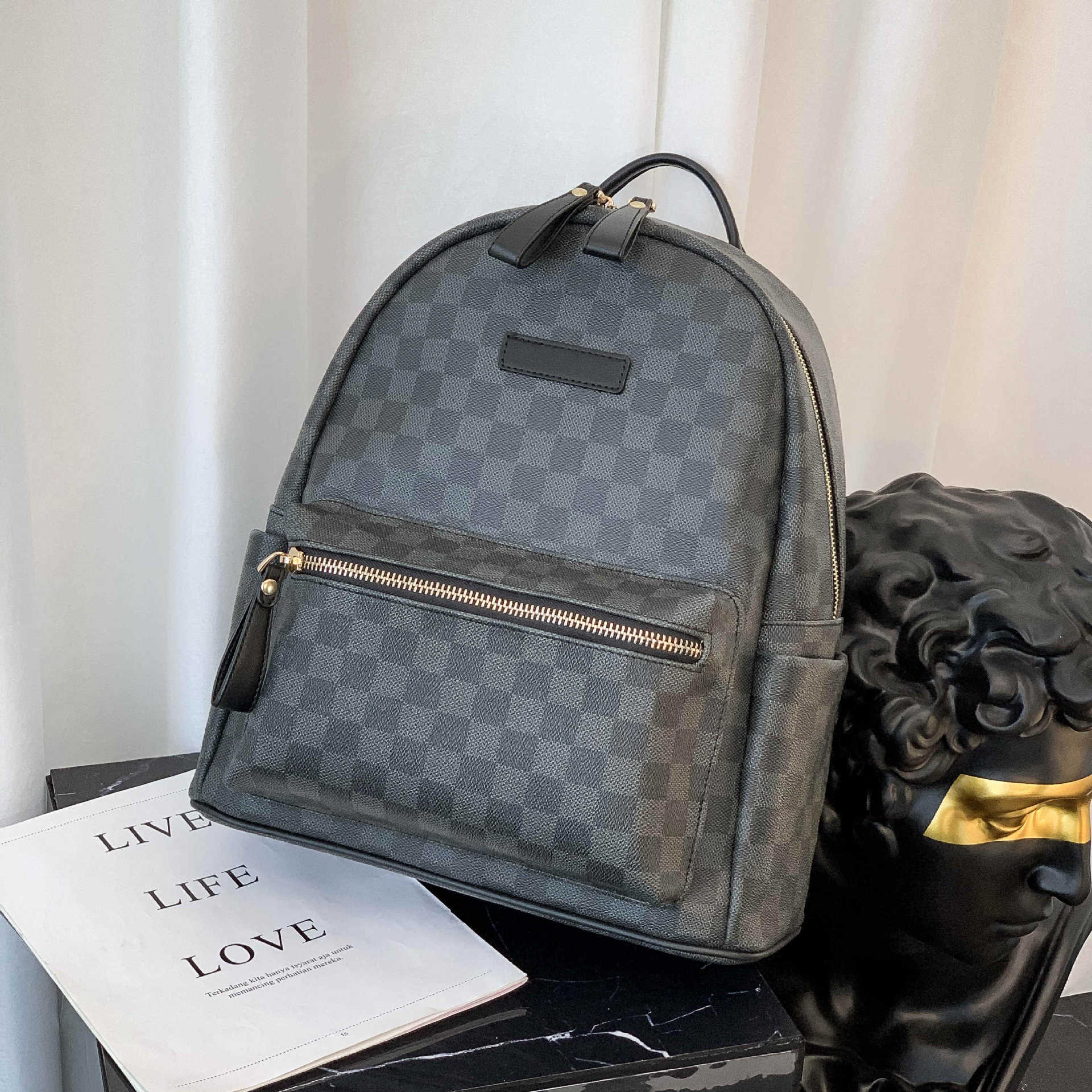 Unisex Waterproof Leather Men's Backpack Schoolbag Plaid Leather Backpack Large Capacity Travel Laptop Mochila Backpack For Male