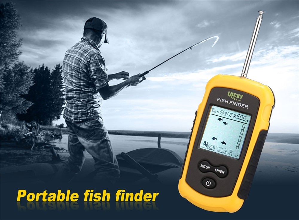 Lucky Draagbare Draadloze Fish Finder 40 M Diepte Sonar Sirene Alarm Transducer Fishfinder Met Kleurrijke Display FFW1108-1