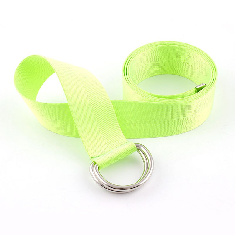 Harajuku Women Belt Solid Red Black Unisex Double D Ring Canvas Strap Female Long Waist Belts For Jeans: Fluorescent Green