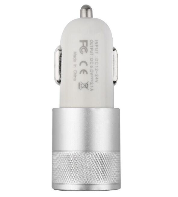 Mode 12V 24V 2.1A 1.0A Aluminium Dual Usb 2-Poort Usb Universele Auto Adapter Voor Normale Usb telefoon Oplader Quick: Silver