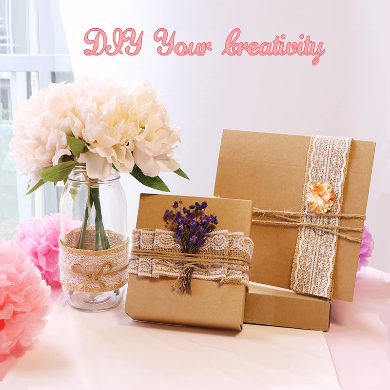 2M/Roll Natuurlijke Jute Grof Linnen Lint Wit Kant Bruiloft Verjaardag Kerst Decoratie Diy Ambachten Retro Verpakking lint