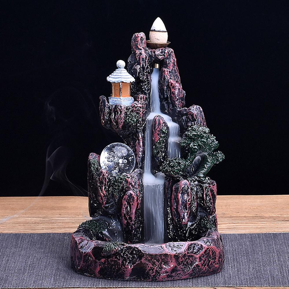 Resin LED Backflow Censer Diffuser Backflow Incense Burners Holder Buddhist Zen Censer Home Decor Incense Cones Waterfall decor