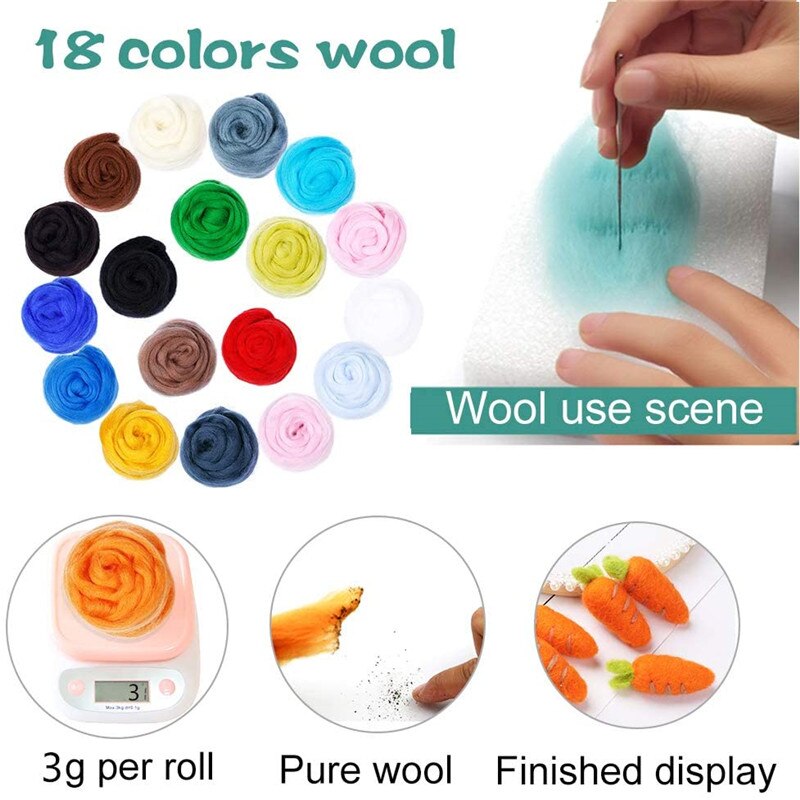 LMDZ 24 Colors Wool Felting Needle Kit Foam Mat Arts Fibre Yarn Fabric Roving DIY Spinning Sewing Mold Needlework Accessories