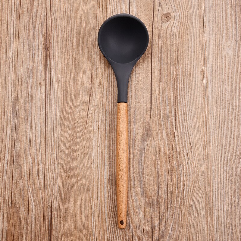 8-piece silicone kitchenware set with wooden handle nonstick silicone spatula kitchen tool silicone cooking kitchenware set: A