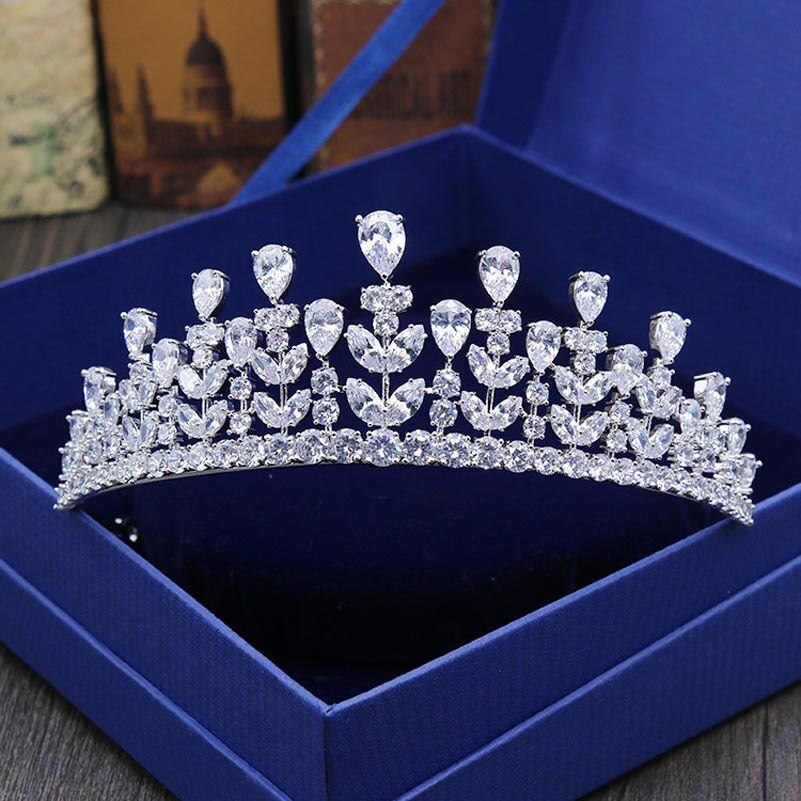 verrotten Bäume Hochzeit Tiara Für Bräute Luxus kubisch Zirkon Gold Farbe Krone Haar Zubehör tocado novia