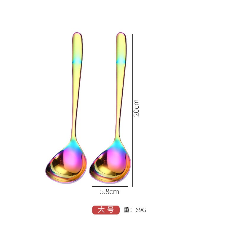 2pcs set, colorful stainless steel soup spoon for dinner serving, long handle ladle, korean noodle spoon, kitchen spoon cooking: Color 2pcs