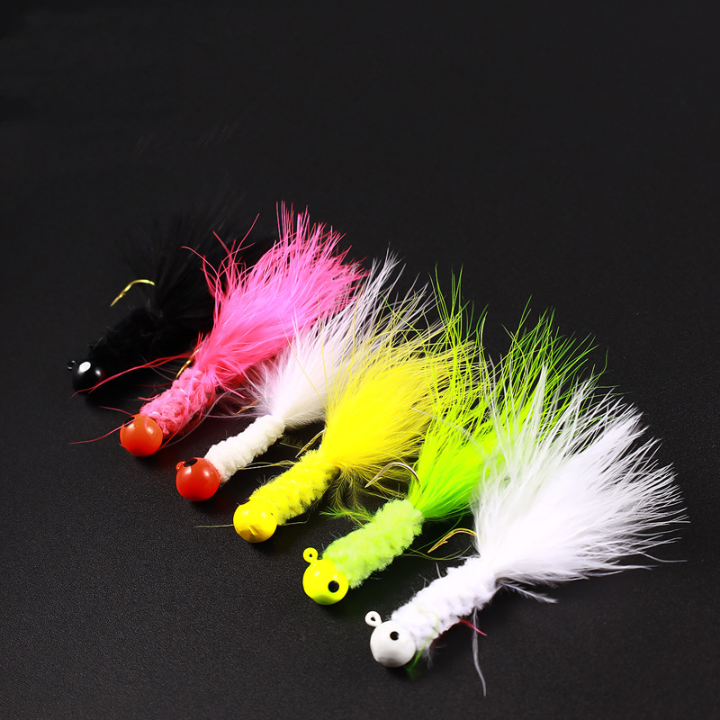 5 pièces leurre de pêche plume métal gabarit tête crochet pêche marabout leurre pour doré Panfish Sunfish Bluegill perche Swimbait
