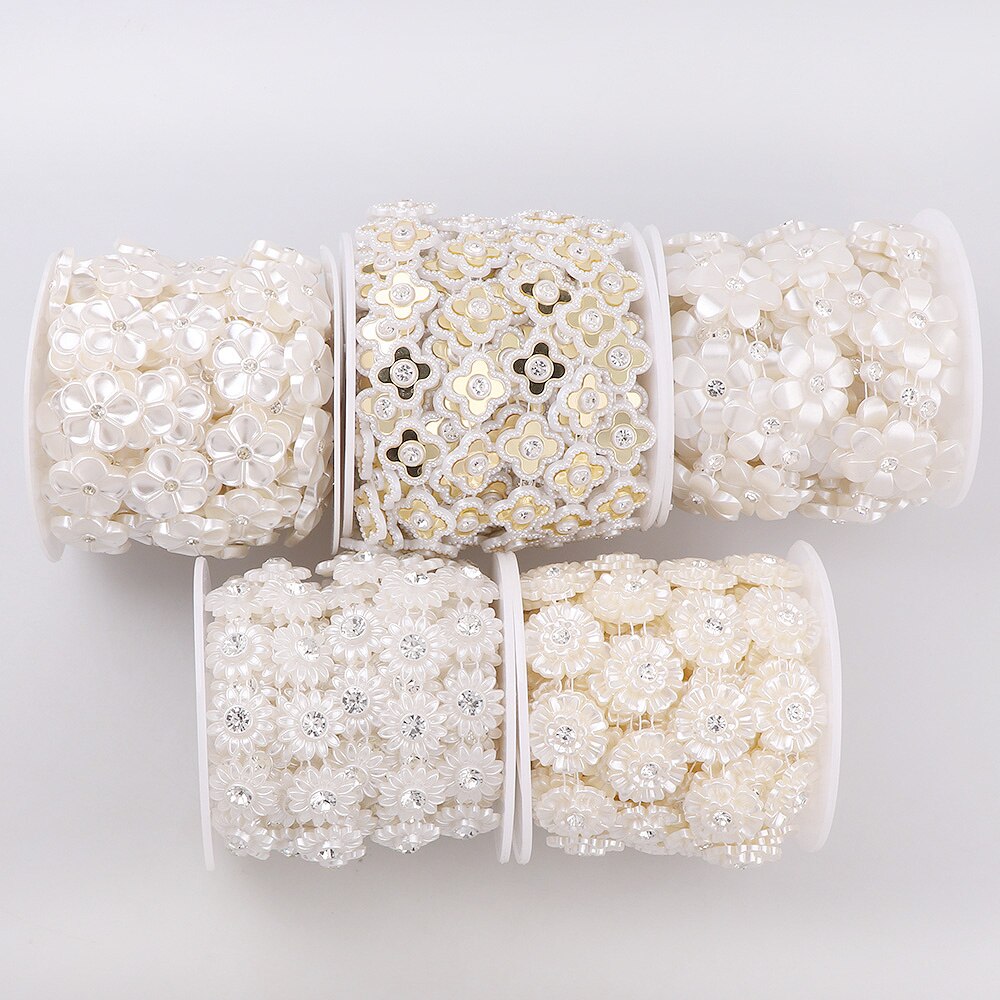 1 Yard Flower Series Rhinestone Chain ABS Pearl Jewelry Decor Wedding Dress Crafts Bridal Beads Appliques Garment Chain