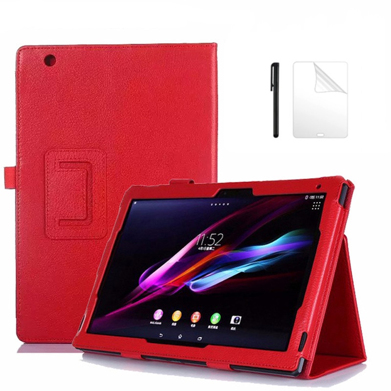 Magnetische Folio Pu Leather Stand Case Voor Sony Xperia Z1 10.1 Inch Tablet Flip Pu Lederen Stand Beschermende Funda Case + Film + Pen