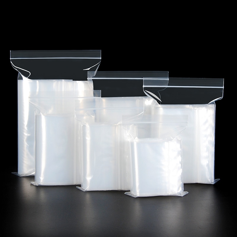 100 Stks/partij Dikte Voedsel Zakken Verschillende Maten Clear Self Sealing Plastic Verpakking Zakken Zip Lock Poly Zakken Rits Tas