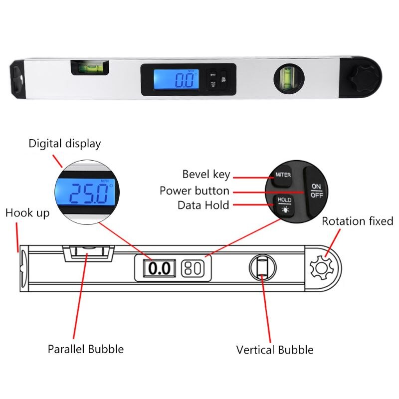 Digital Electronic Protractor angle finder Level Measuring Gauge meter inclinometer ruler 0-230 degree 400MM metal material