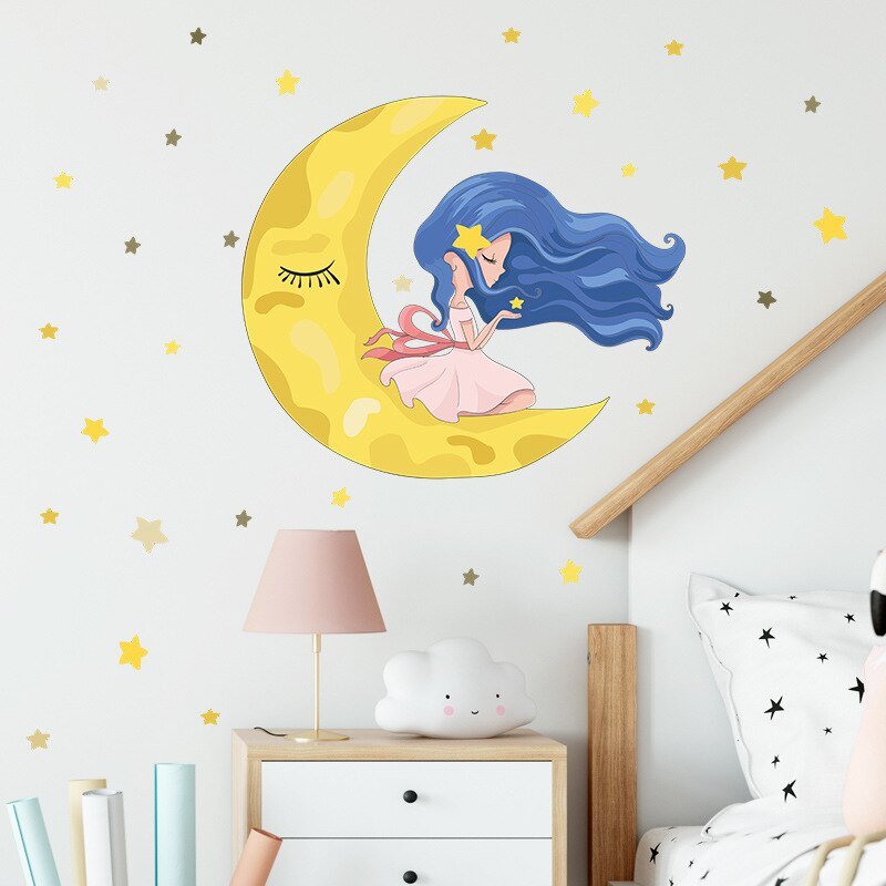 Princess on The Moon Wall Stickers for Children Gi... – Grandado