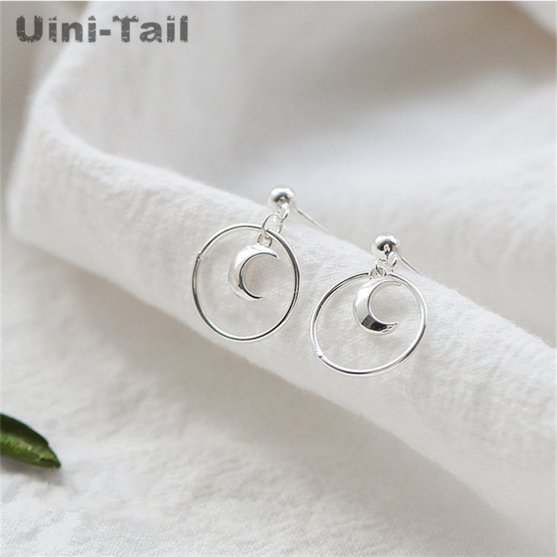 Uini-Tail 925 sterling silver moon circle earrings female temperament trend simple Korean girl ear jewelry GN942