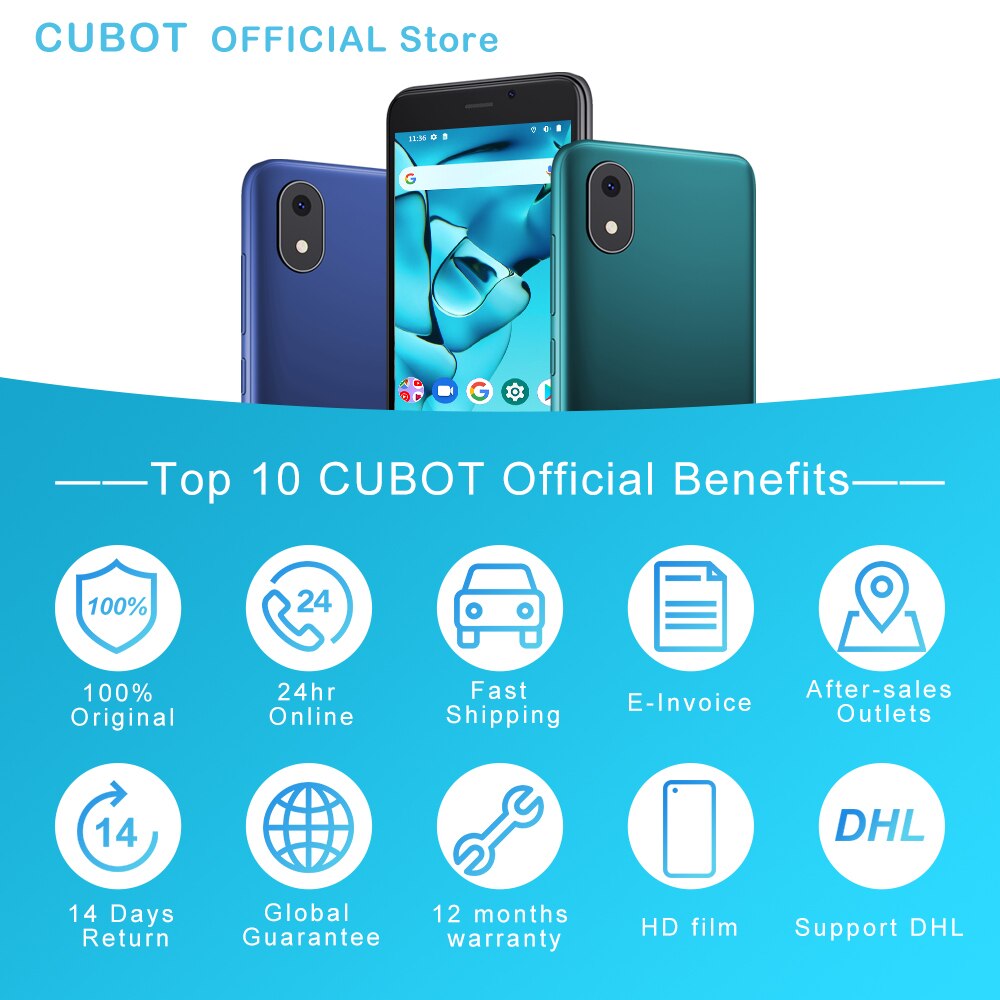 Smartphone Cubot-J10 3G, 4 Polegada Mini tela, 2350mAh, 1GB, 32GB, câmera traseira de 5MP, Android 11, cartão Dual SIM, celular Face ID