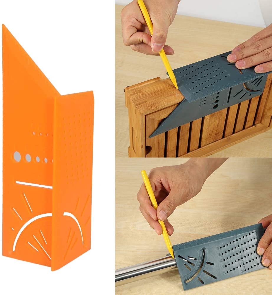 3D Mitre Angle Measuring Square 45 90 Degree Angle Ruler Punctuation Marking Gauge Multifunctional Woodworking Measure Tool: orange