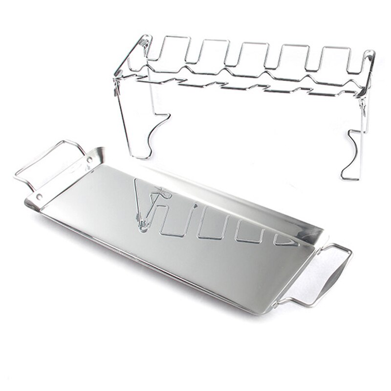 Rvs Kip Vleugel Rack Grill Houder Rack Met Drip Pan Voor Bbq Multifunctionele Kip Been Oven Grill rack Accessoires: Grill with Tray