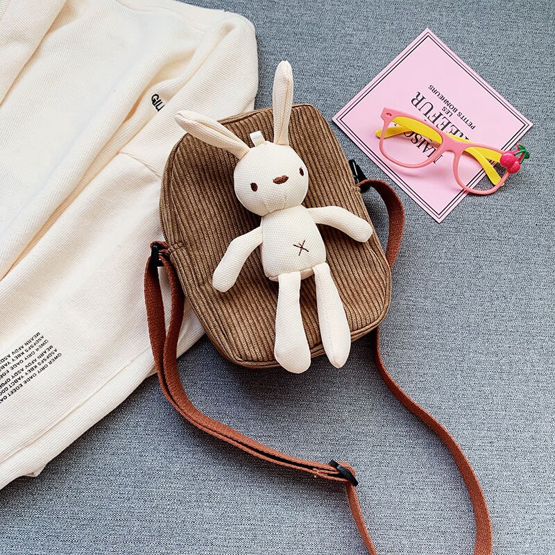 Leuke Meisjes Kleine Portemonnee Corduroy Bunny Mouse Kinderen Schoudertas Baby Jongens Crossbody Tassen Prinses Accessoires: brown bunny