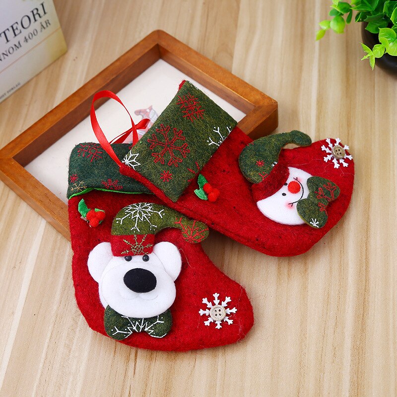 Retro Christmas Little Socks Bag Christmas Tree Ornaments Children Candy Bag Old Man Bag