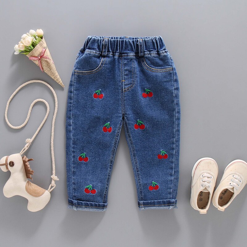 Ienens 2-6Y Kids Jeans Meisjes Denim Broek Lichte Kleur Liefde Jeans Lente Meisje Lange Broek Slim Bottoms Kinderkleding: Style 3-Blue / 5T