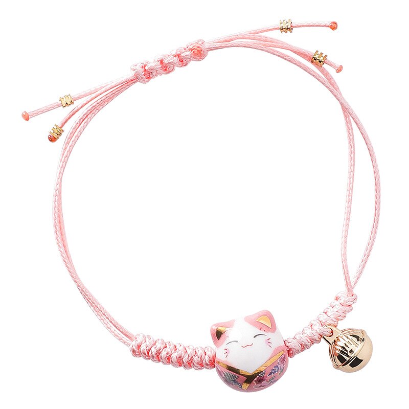 Doreen-pulsera de cuerda de gato de cerámica Kawaii para mujer, brazalete sencillo tejido a mano, cuentas de borla, joyería de de estilo japonés