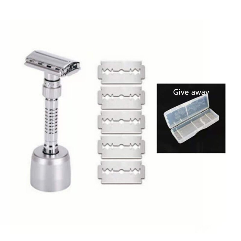 Adjustable Shaving Razor Men Double Edge Safety Razor Blades Mild to Aggressive 1-9 File Hair Removal 5 Blades suit: Product 2-2