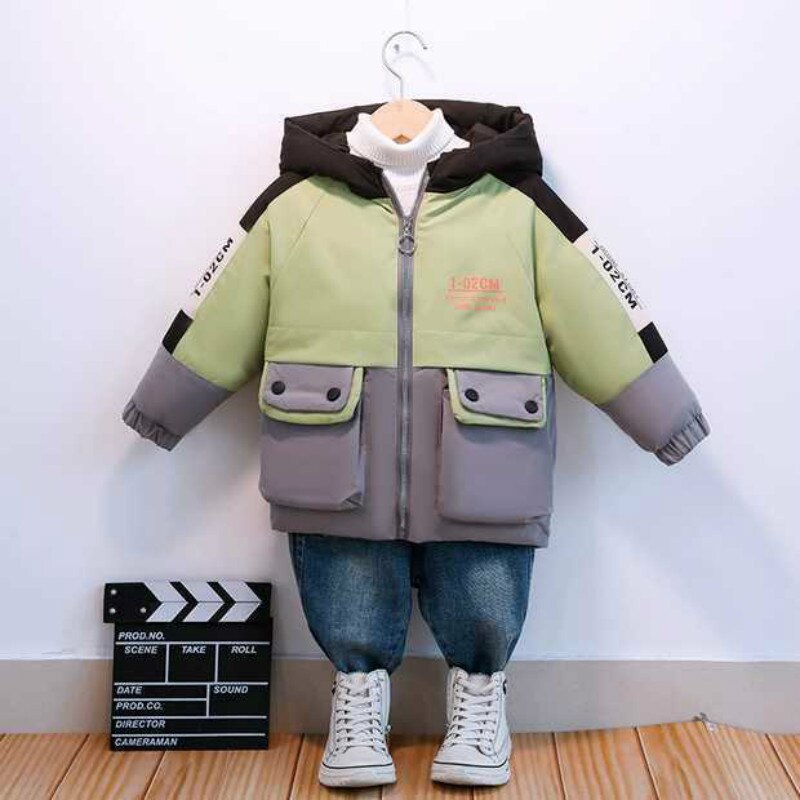 Jongens Winterjas Warme Jas Kleding Dikke Parka Kinderen Winter Jassen Kids Brief Afdrukken Bovenkleding Voor 2-8years: green / 120