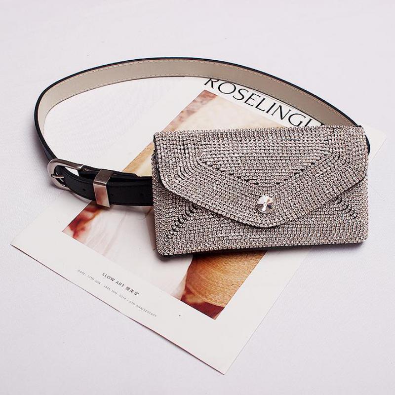 Nuovo Sacchetto della Vita di Modo di Scintillio Pieno di Diamanti Scuro Buckle Pu Cintura In Pelle Tasche Cinghia Delle Signore Dual-utilizzare Tre Opzionale sacchetto di marea 729
