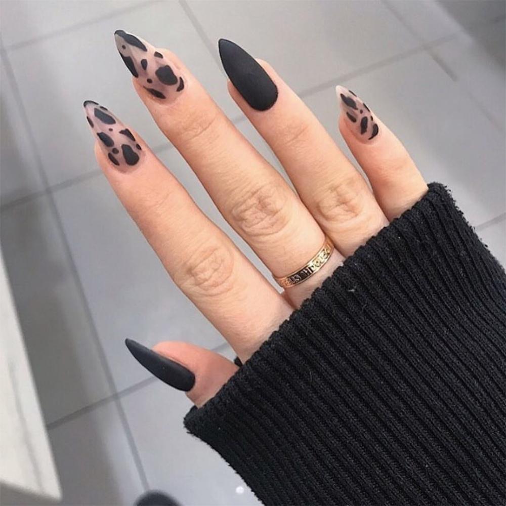 Herbst und Winter Mandel spitze matt schwarz Leopard aufbringen tragen nagel fertig gefälschte näGel nagel Patch: Ursprünglich Titel
