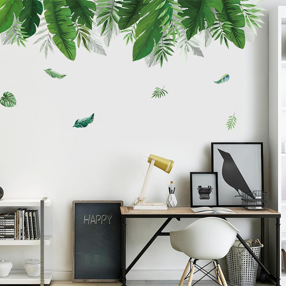 Plante verte autocollant Mural bricolage pivoine Rose fleurs plage feuilles de palmier tropicales Stickers muraux Art moderne vinyle décalcomanie murale: 150x70cm