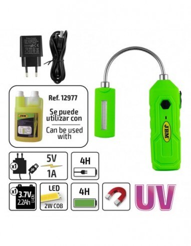 JBM 53530 LÁMPARA PORTÁTIL COB ULTRAVIOLETA FLEXIBLE CON BASE IMANTADA