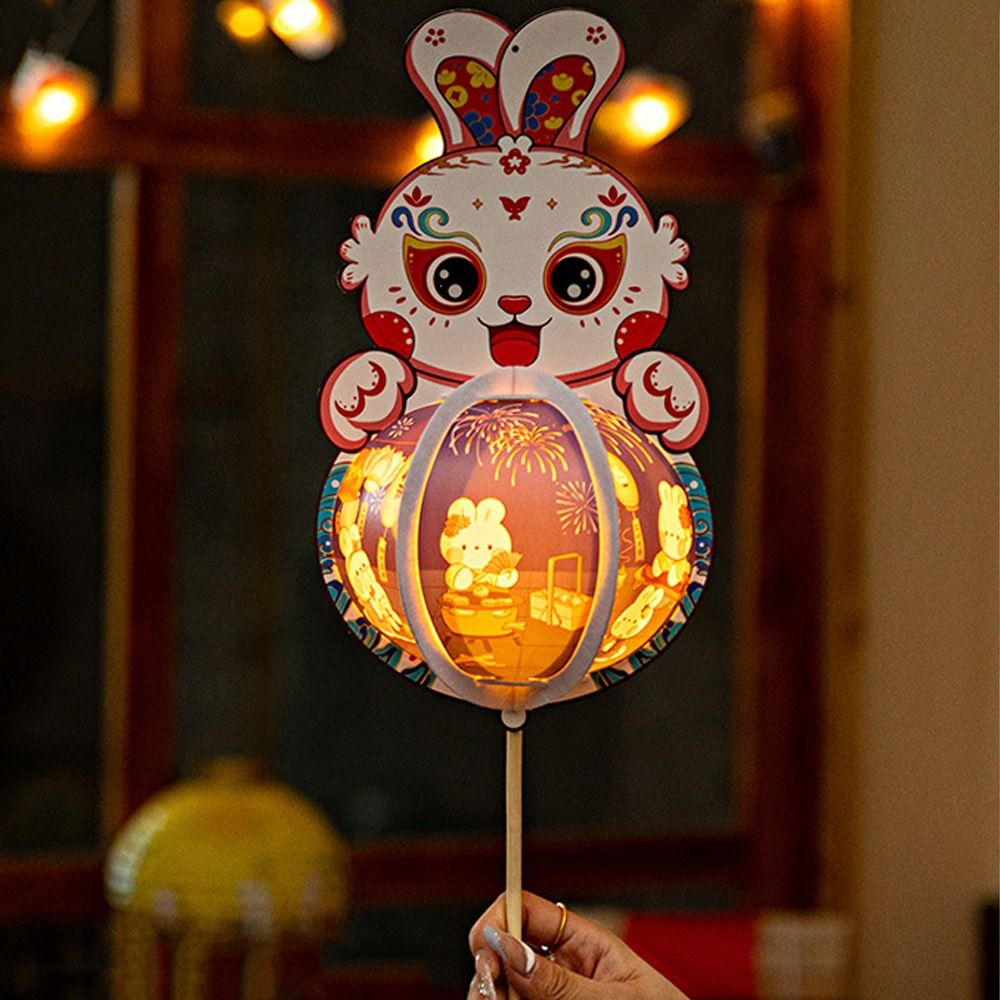 Linda linterna de conejo chino, linterna LED tradicional portátil, juguetes hechos a mano, bendición, linterna antigua, actividad familiar