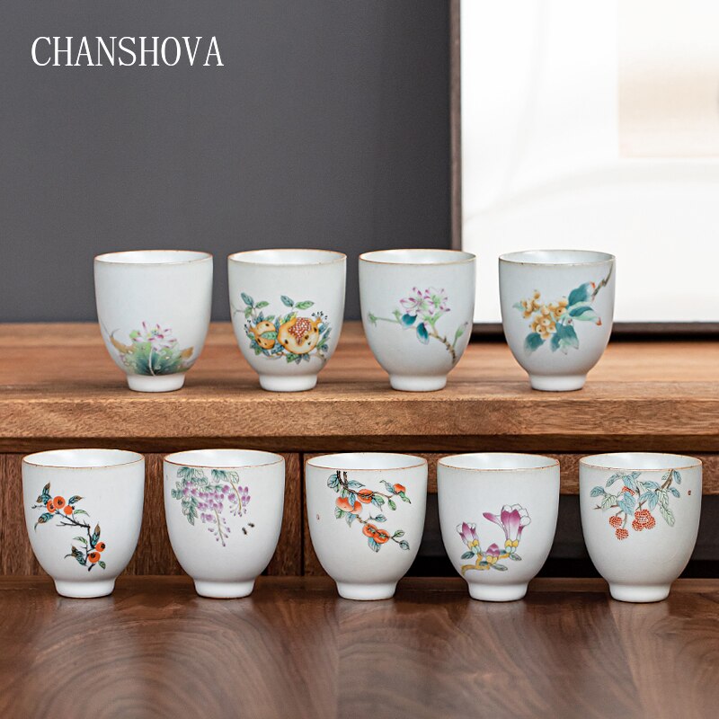 CHANSHOVA 100ml tradicional retro chino pintada a mano de estilo Crackle Taza de cerámica china de té porcelana pequeño café taza H301