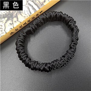 Free shippping women sweet small pure silk hair scrunchies cute gum OL basic Hair Tie Ponytail Holder: Black