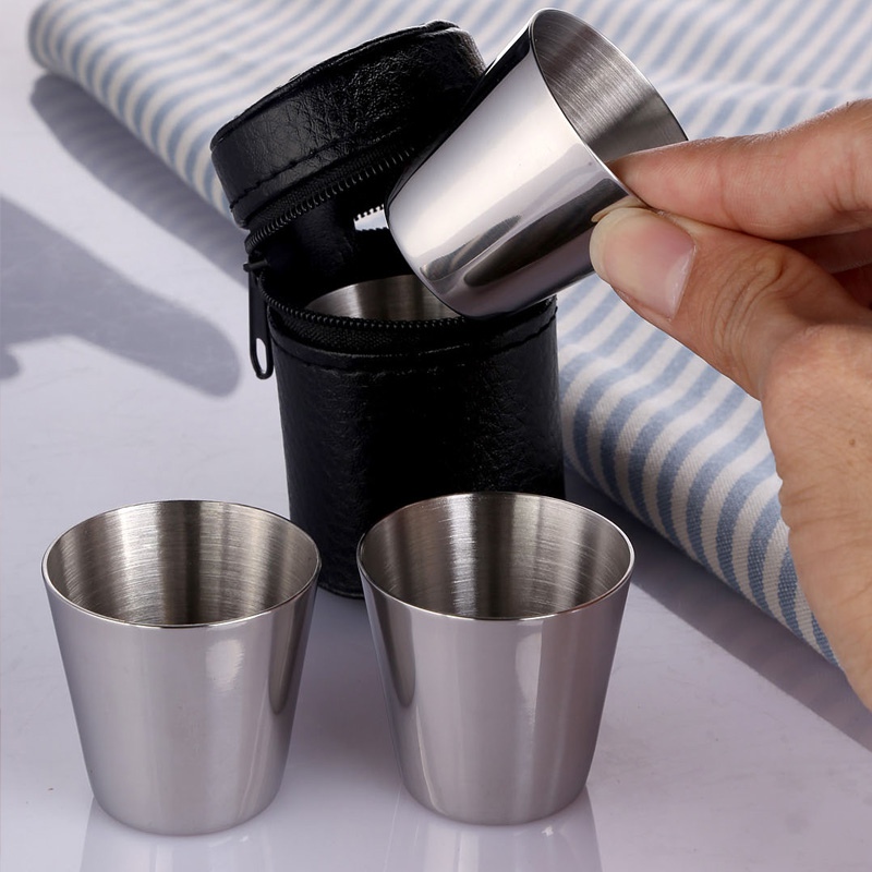 4/6Pcs/Set Travel Outdoor Practical Stainless Steel Cups Shots Set Glasses For Whisky Wine 30ml Portable Set With Case Ideal