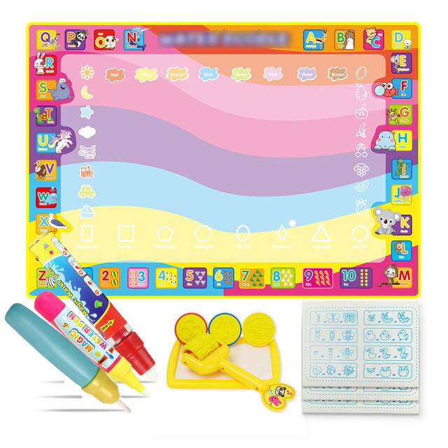 6 Types de tapis de dessin d'eau magique avec stylos et timbres tableau de peinture dans les jouets de dessin grande taille toile Doodle tapis jouets éducatifs: D 100x70cm